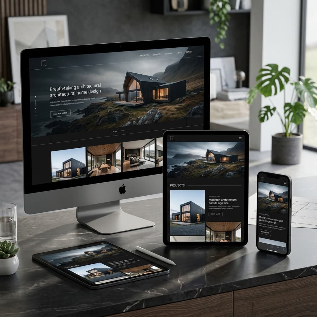 Premium custom website presentation across desktop, tablet, and mobile